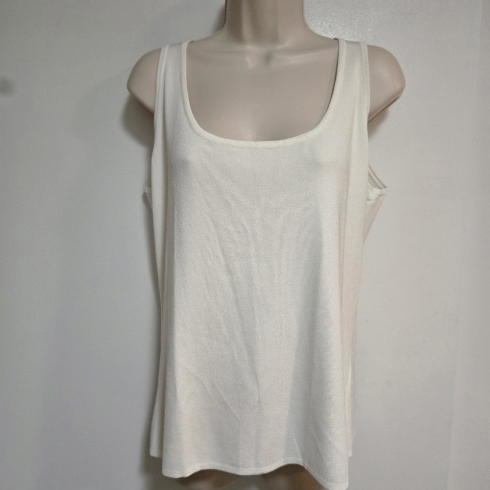 Ming Wang L White Soft Stretch Knit Tank Top Sleeveless U-Shaped Scoop Neck